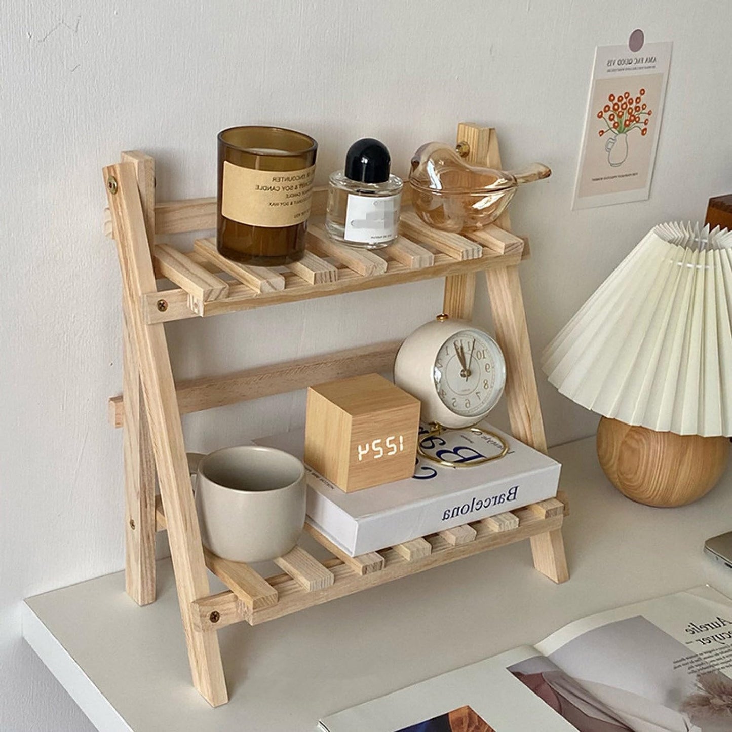 CRSUSUKJ 2-Tier Bamboo Plant Stand - Indoor Tabletop Succulent Plant Shelf, Rack, Flower Pot Holder