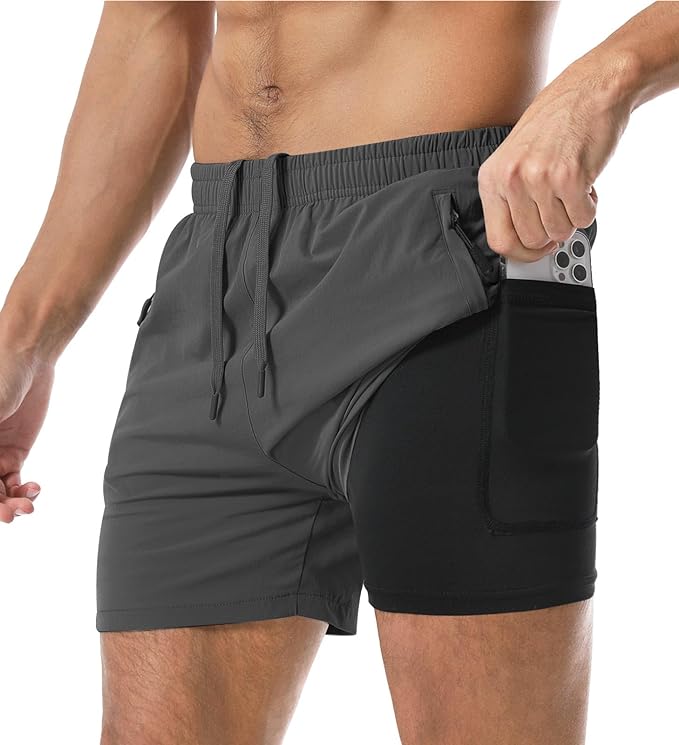 Aolesy Men's Gym Shorts Linerless & Liner - 5" Quick Dry Workout Running Shorts with Zip Pockets Sports Athletic Shorts