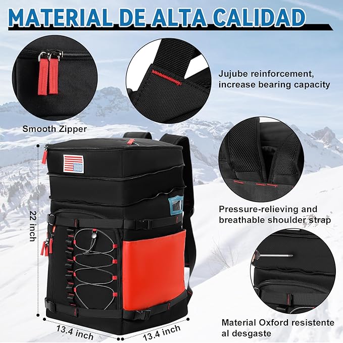 Ski Boot Bag, 65L Ski Boot Bag Backpack Large Ski Boot Travel Backpack Waterproof Ski Bag Ski Equipment Bag for Skis Snowboard & Accessories
