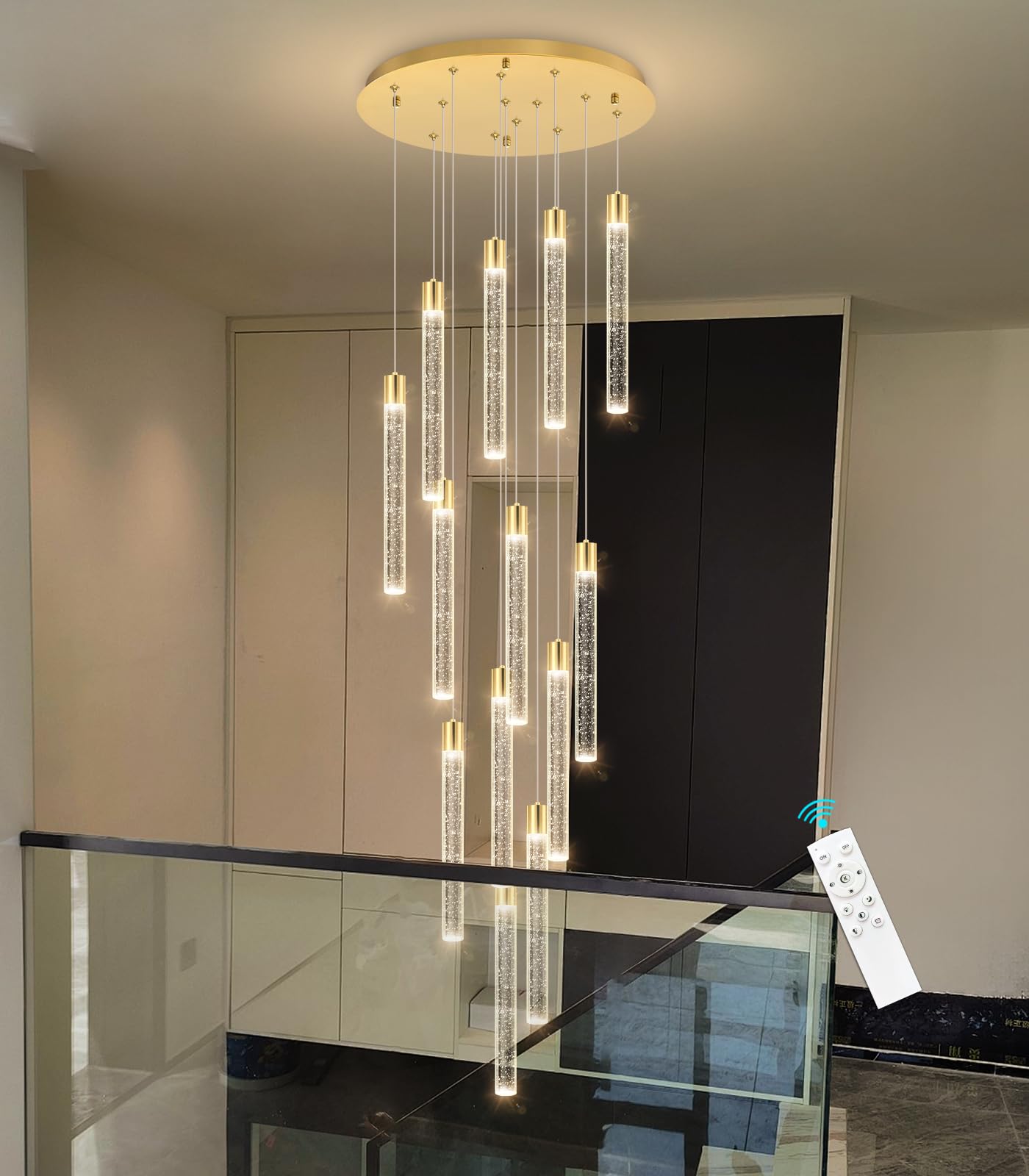 dolria 13-Light Long Large Modern Led Crystal Chandeliers Modern Spiral Chandeliers High Ceilings Chandelier for Staircase Foyer Gold