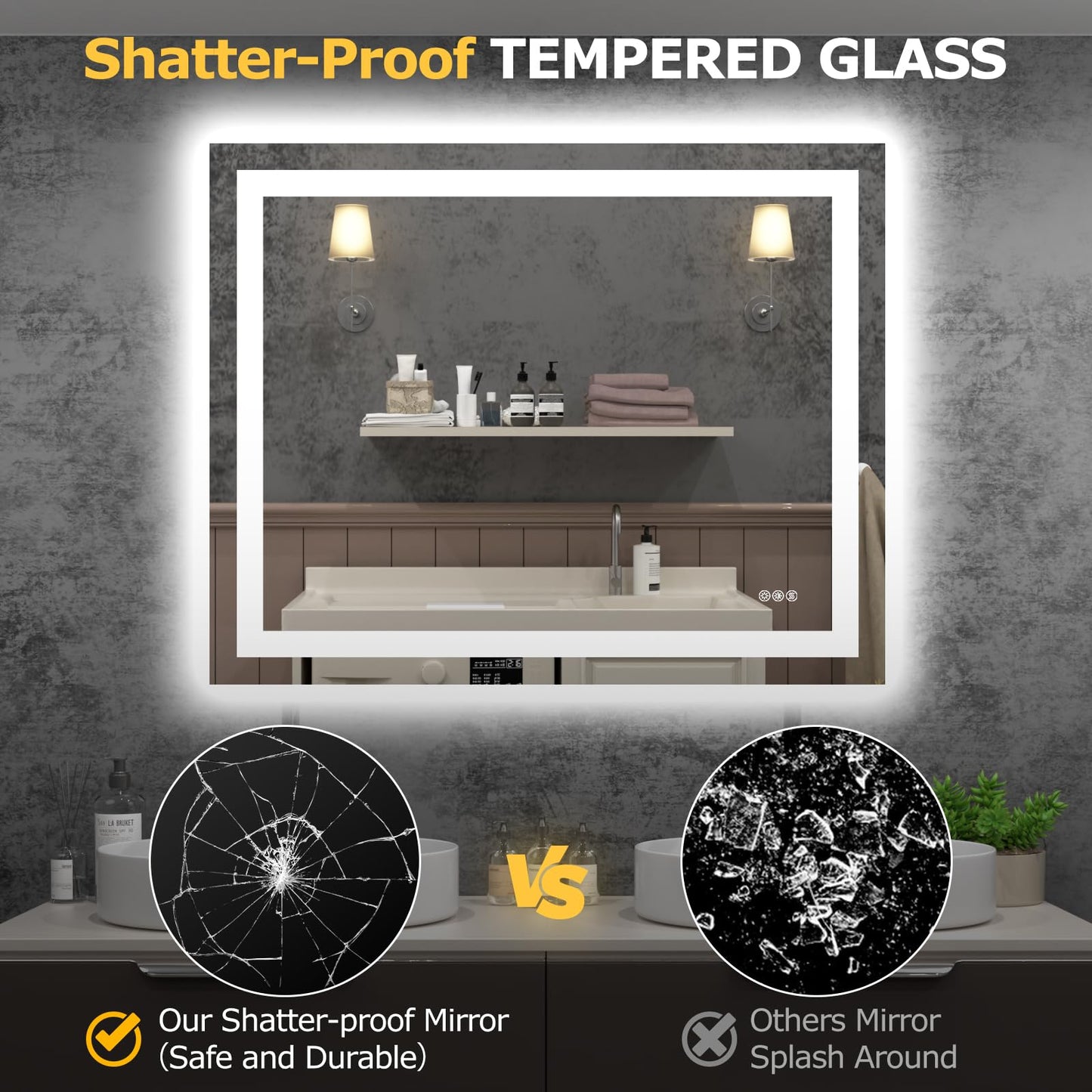 Hivone 40X32 LED Bathroom Mirror with Lights, Anti-Fog, Dimmable, Backlit + Front Lit, Smart Bathroom Vanity Mirror, Memory Function, Shatterproof, Tempered Glass (Horizontal/Vertical)