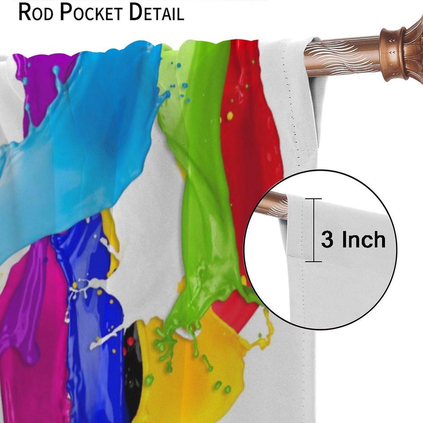 Yoakiet Colorful Paint Curtains, Rainbow Color Creative Abstract Splatter Paint Painting Art White Background Print Rod Pocket Window Treatments Drapes for Bedroom Kitchen Living Room 42" W X 45" L