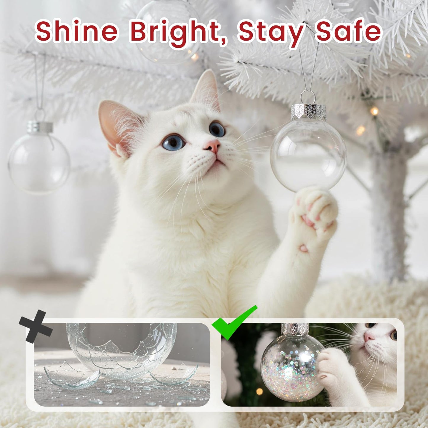JOHOUSE 20PCS Clear Ornament Balls Fillable, 2 Inch Christmas Ornaments Balls Fillable Plastic Ball Ornament for DIY Crafts Xmas Tree Party Decor
