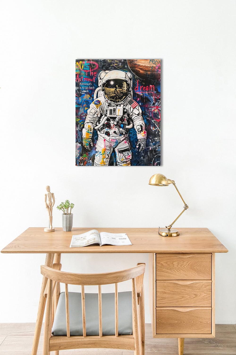 Ypxzzj Framed Banksy Graffiti Astronaut Canvas Wall Art Pop Spaceman Posters Wall Art for Teen Boy Room Decor Modern Abstract Street Art Graffiti Painting for Teenage Boys Bedroom Ready to Hang