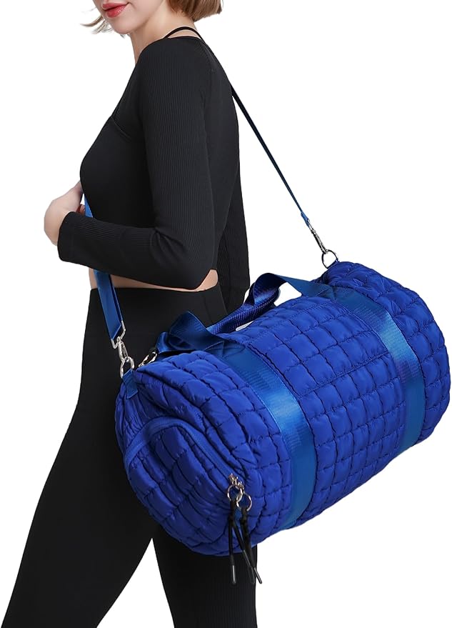 Quilted Duffel Gym Bag for Men and Women Carry On Travel Sport Weekender Bag, Blue