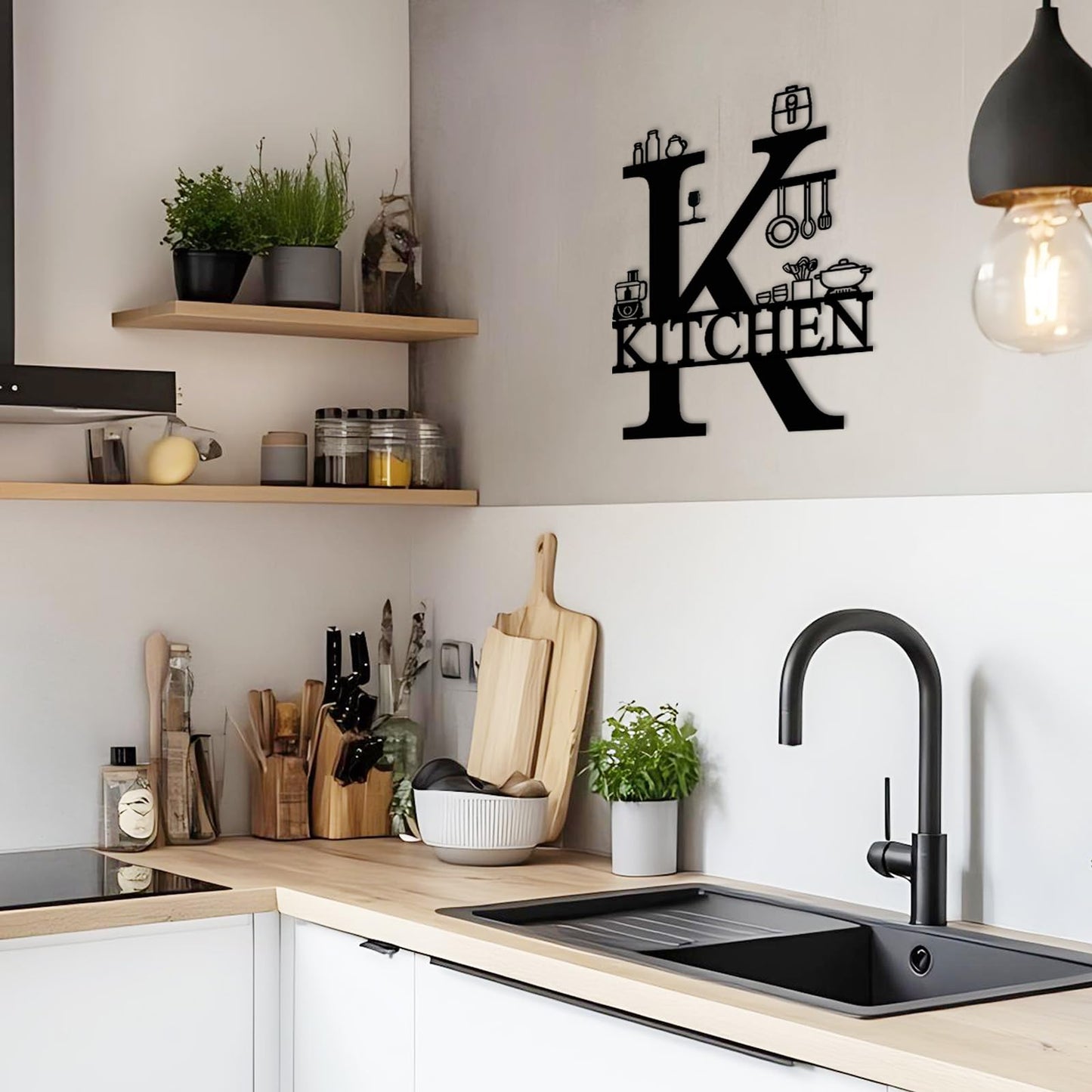 AHYS Kitchen Wall Decor Rustic Metal Kitchen Sign Wall Art for Farmhouse Home Dining Room Decorations - Black