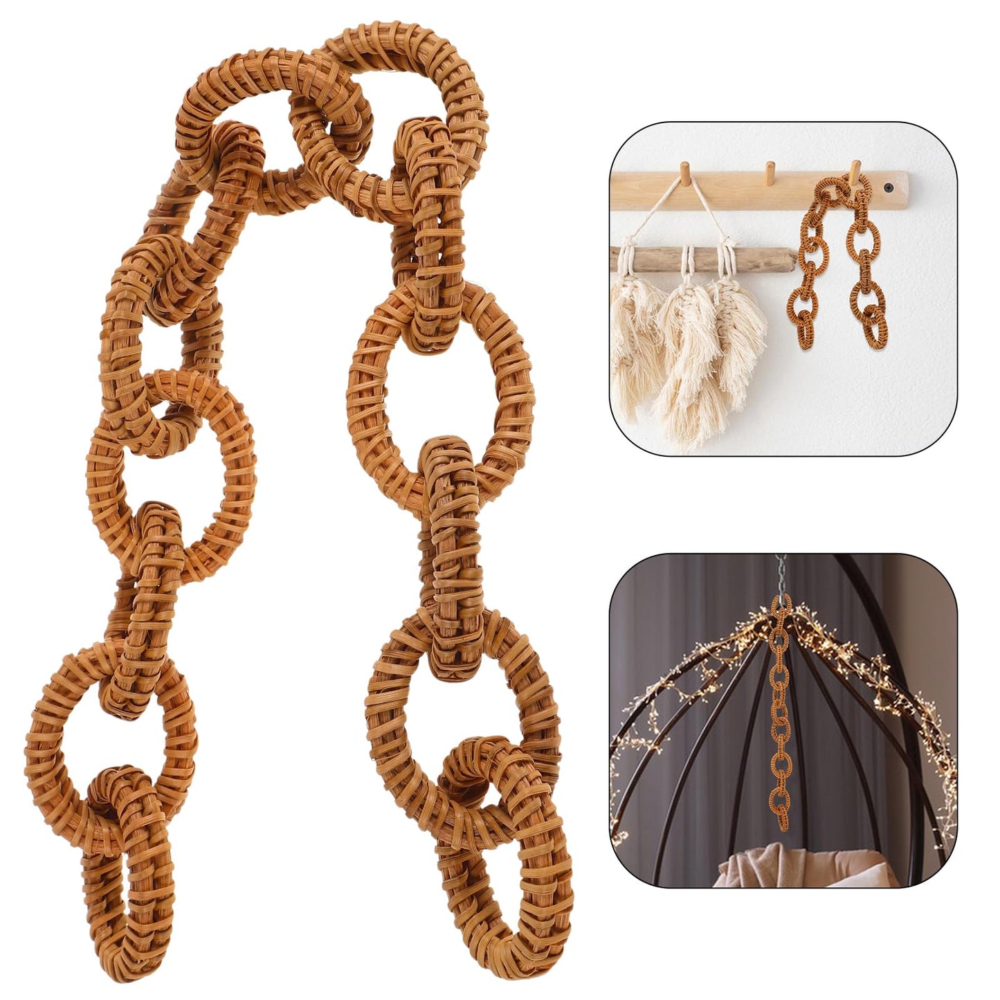 FOMIYES Rattan Woven Chain Link Decor 16.92In Rustic Decorative Chain for Wall Hanging Coffee Table Decoration Boho Style Home Art Craft