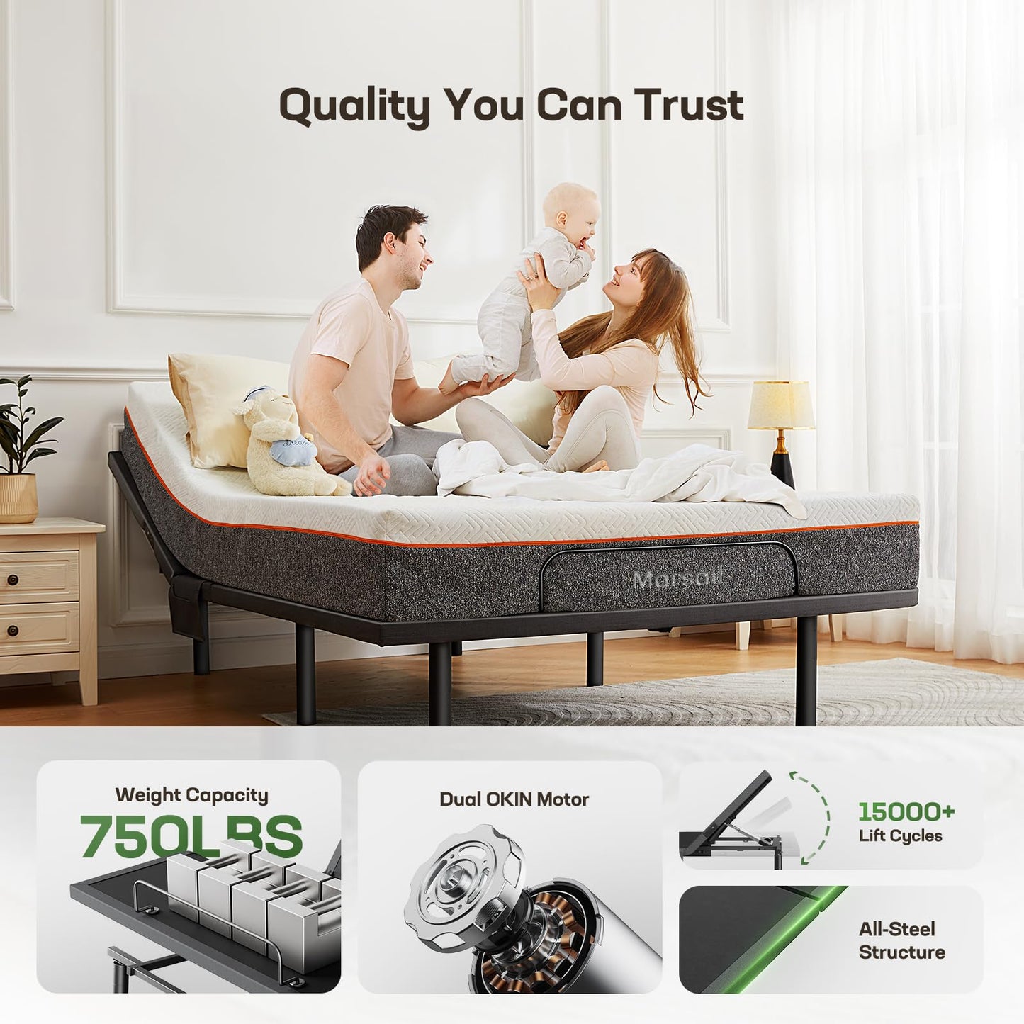 Marsail Split King Adjustable Bed Base with Massage, Smart Dual Motor Bed Frame with Wireless Remote, Zero Gravity & Anti-Snore Mode, LED Night Light, 4 USB Ports, 3-Min Assembly