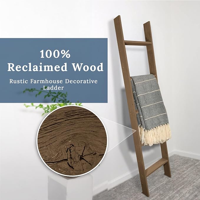 BARNWOODUSA Throw Blanket Ladder – Fully Assembled Reclaimed Wood – Rustic Decorative Ladder for Towels, Quilts, & More – Perfect Farmhouse Decor for Bathroom, Porch, or Living Room,5ft.