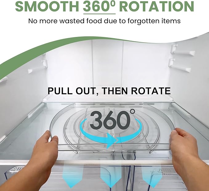 NOSTA Home Rotating Lazy Susan for Refrigerator - Square Lazy Susan - Refrigerator Lazy Susan Organizer - Rotating Fridge Organizer - Large (16.5x11)