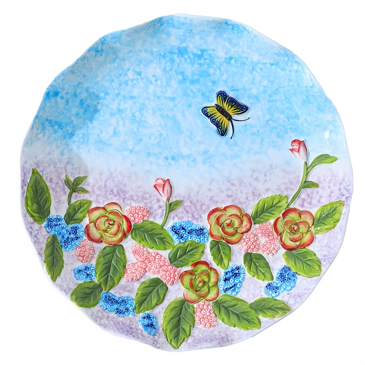 Windefun Hand Painted Reliefs flowers Deep Dinner Plate,Ceramic Salad Plates,Porcelain Plates for Kitchen Decor,Dessert Plate Dishwasher and Microwave Safe (Butterfly Love Flower)