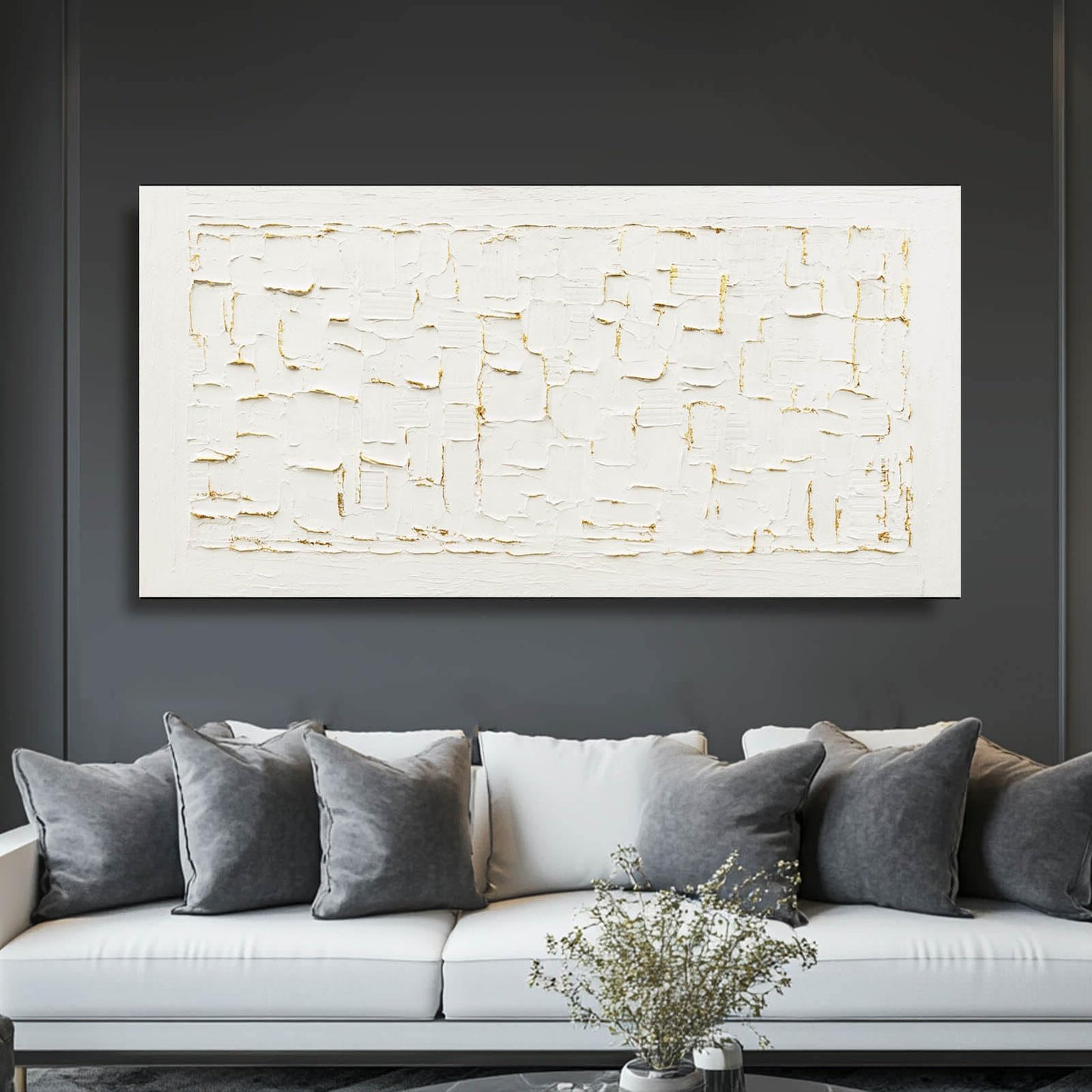 SOUGUAN Textured Wall Art Block Wall Painting Abstract Canvas Wall Pictures 24"x48" Art Posters for Office Artwork for Living Room
