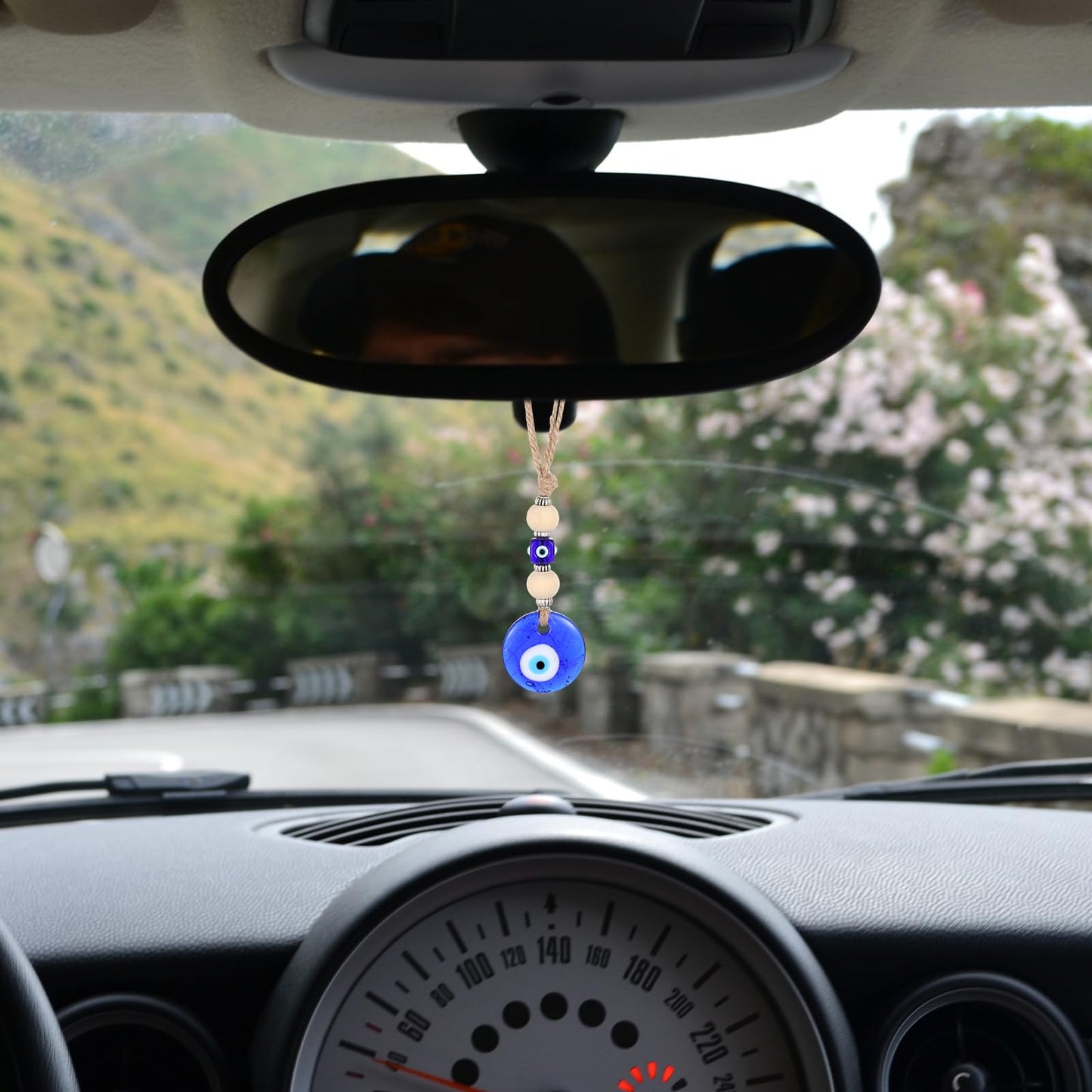 Ptwola Evil Eye Car Hanging Ornament Blue Beaded Decor Pendant Amulet Charm Accessories for Rear View Mirror Window Door Wall Protection Blessing