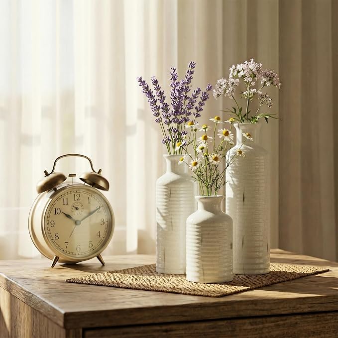Firehold Ceramic Vase Set of 3, Flower Vases for Home Decor, Neutral Rustic Modern Farmhouse Vase, Decorative Centerpieces for Table Bookshelf Mantel Kitchen Living Room Office