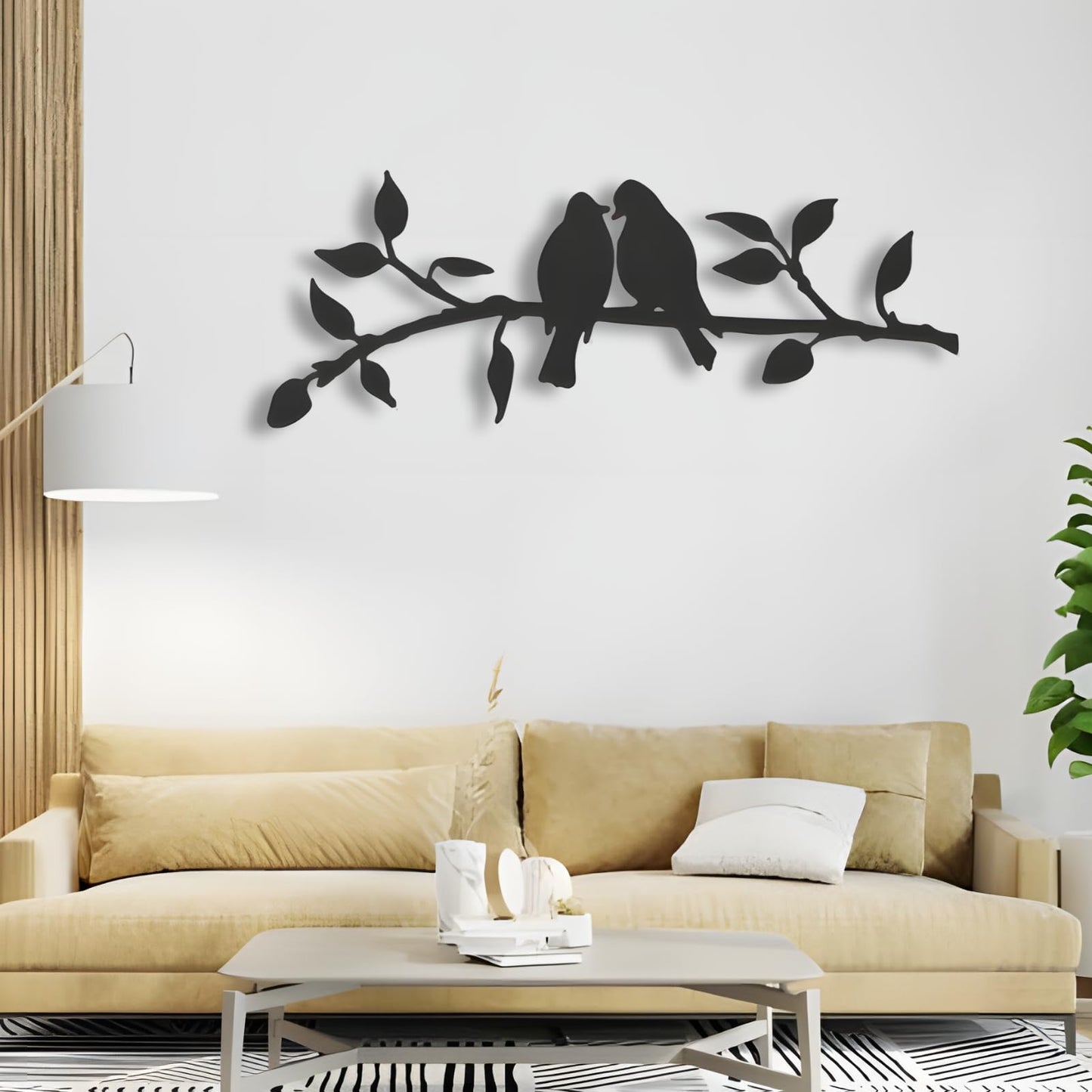 Birds on Branch Metal Wall Art, Love Birds Branch Sculpture, Minimalist Nature Design for Living Room, Bedroom, Patio Modern Gift for Bird Lovers and Couples,Metal Bird Wall Decor (24" X 9" | 60 X 22cm)