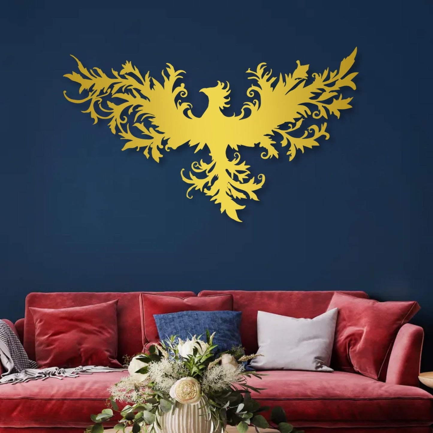 huefoam Phoenix Metal Wall Art, Metal Phoenix Wall Decor, Mythical Wall Decor for Living Room, Bedroom, Dining Room (Black, 19"×11"/47×28cm, metal art wall decor)