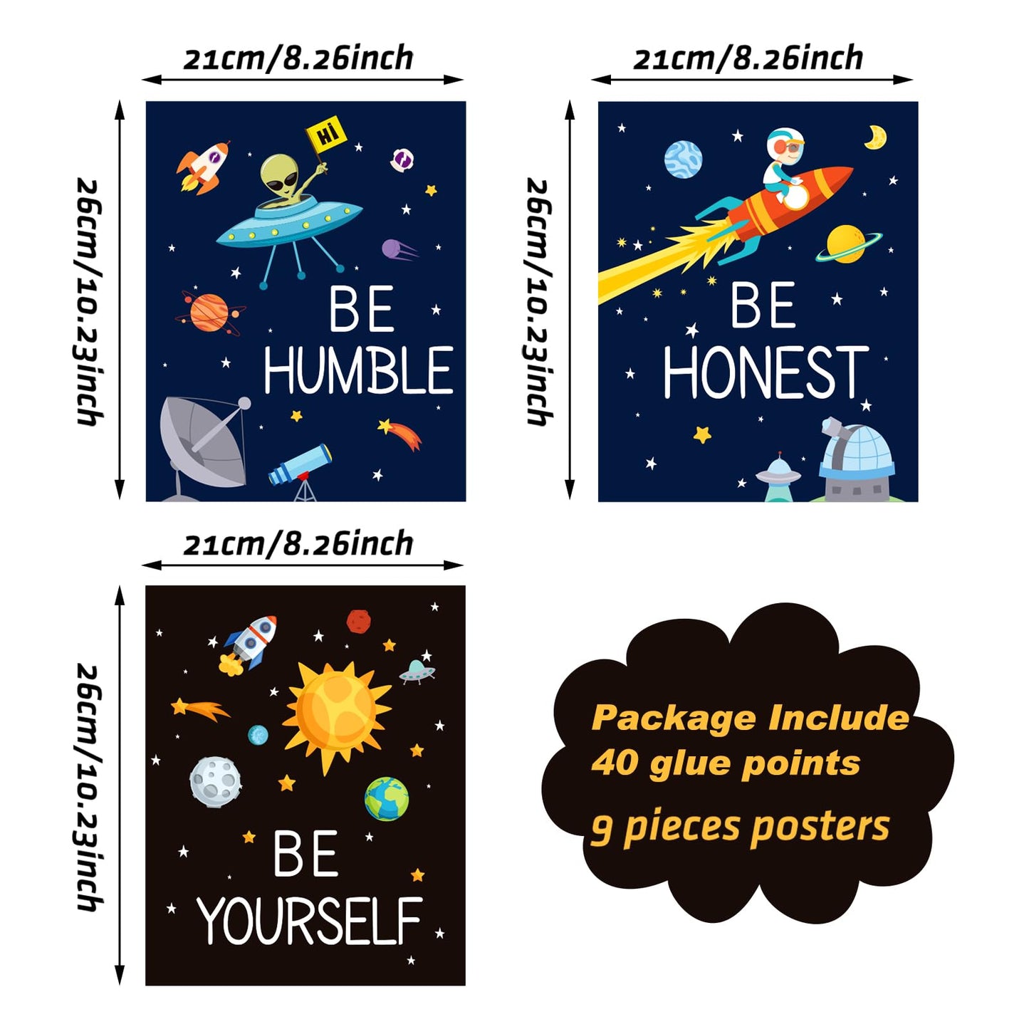 Zonon 9 Pieces Outer Space Decor for Kids Room Boy Bedroom 8 x 10 Inch Outer Space Unframed Posters Inspirational Art Decoration for Boys and Girls Playroom Nursery College Dorm Decor