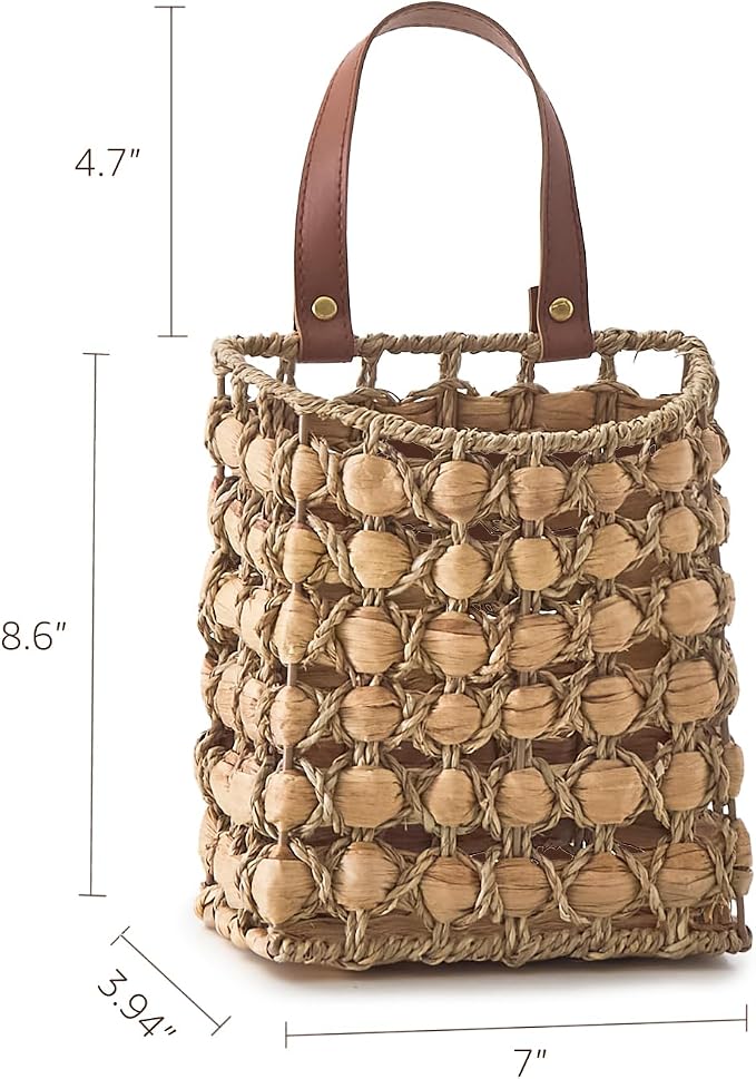 Wall Hanging Pocket Basket Portable Storage Basket Decorative Boho Mounted Organizer Dried Flower Plants Front Door Basket for Garden Farmhouse Home