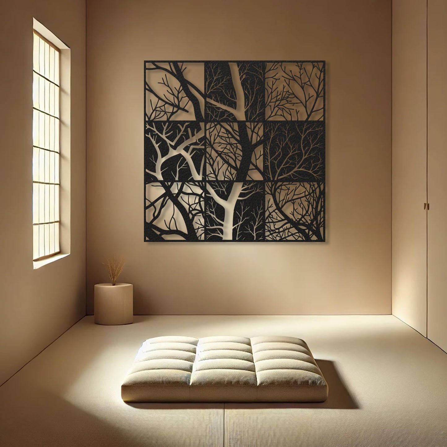 Modern Tree Branch Metal Wall Art Abstract Black and White Sculpture for Living Room, Office, Hallway, Nature-Inspired Home Decor (Black, 35" x 35" / 90 x 90 cm)