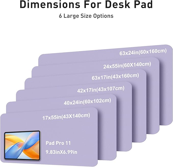 Aothia Faux Leather Desk Mat - Large Mouse Pad, Non-Slip PU Leather Blotter, Waterproof Writing Surface for Office and Home (Lavender, 63" x 17")
