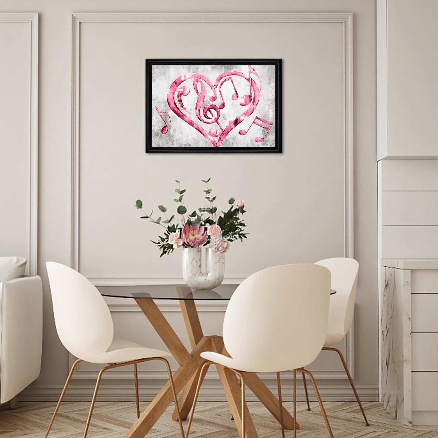 Kalormore Black Frame Canvas Art Heart Music Wall Decor (Pink, 16"X24", Framed)