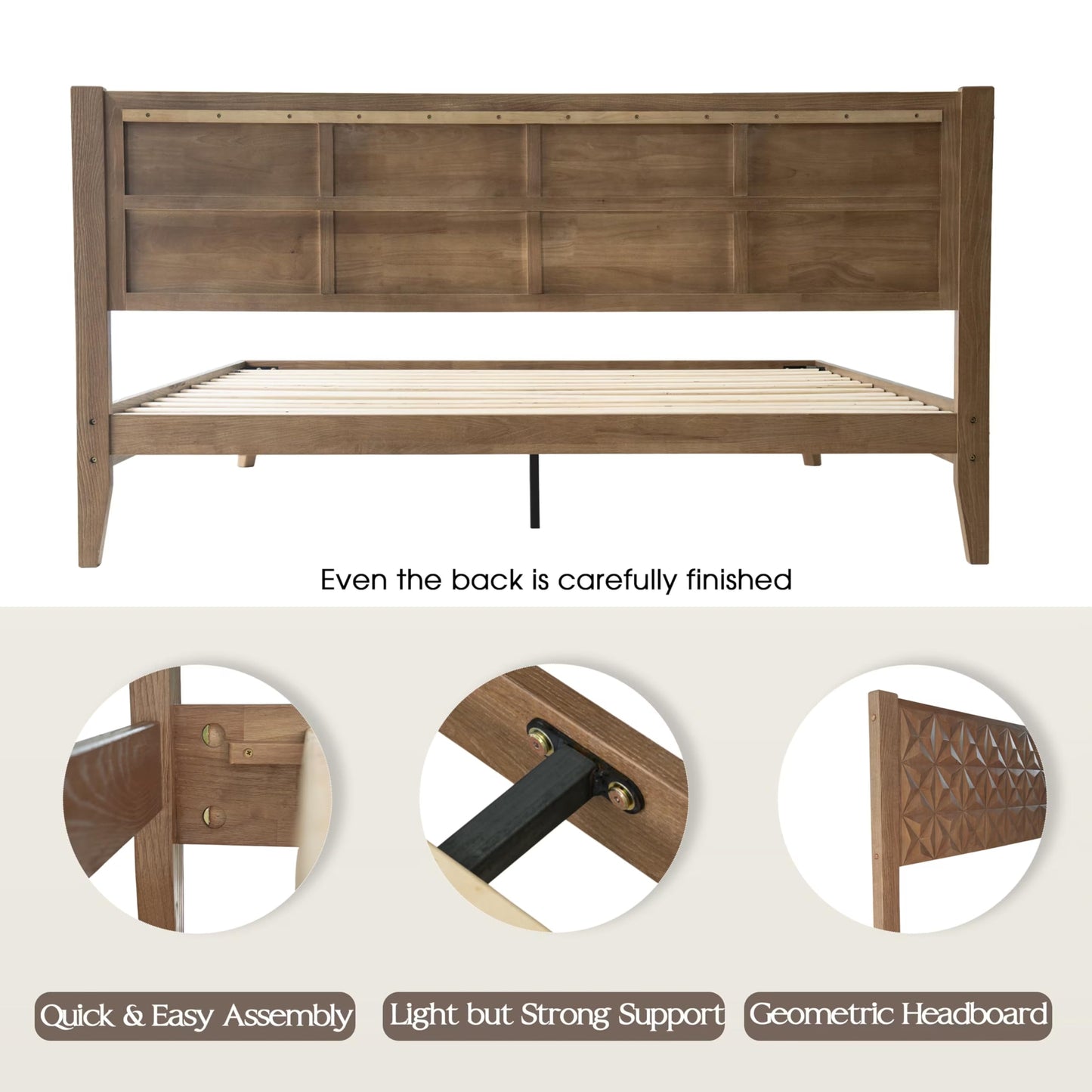 King Size Platform Bed Frame with Headboard & Footboard, 12 Stable Slats with Center Metal Legs, Easy Assembly, Noise-Free & Slip-Free Design, No Box Spring Needed, Barnwood Finish UPK-30