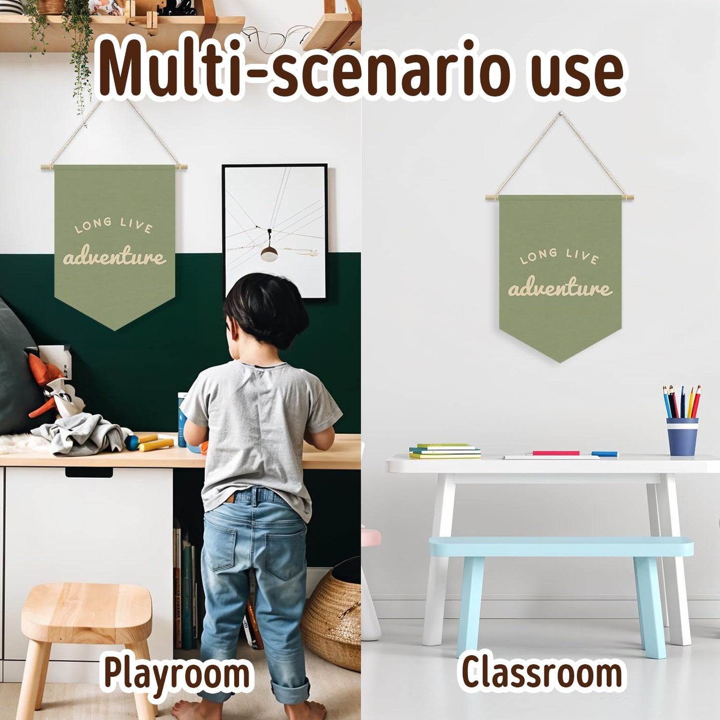 Dilemat Sage Green Playroom Decor,Boy Nursery Decor,Long Live Adventure Linen Pennant Banner,Camper Decor Wall Hanging for Toddler Decorations,Boy Room,Nursery,Playroom