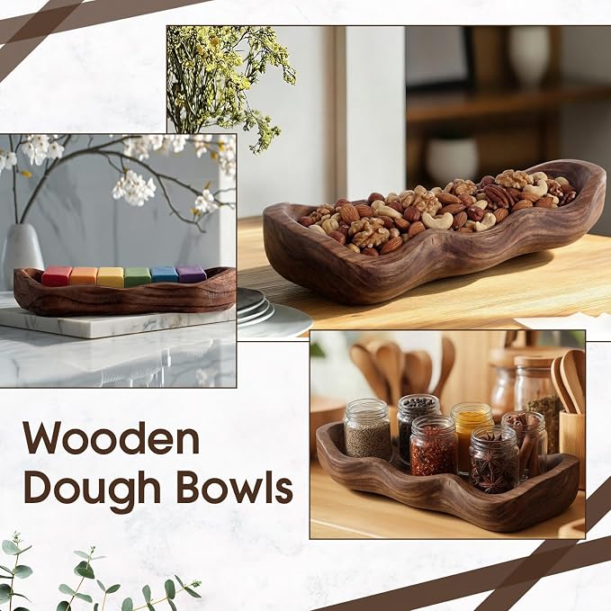 Nuogo 14 Inch Wavy Live Edge Dough Bowl Large Size Wood Rustic Dough Bowl Decorative for DIY Farmhouse Home Supplies Kitchen Decoration(Brown)
