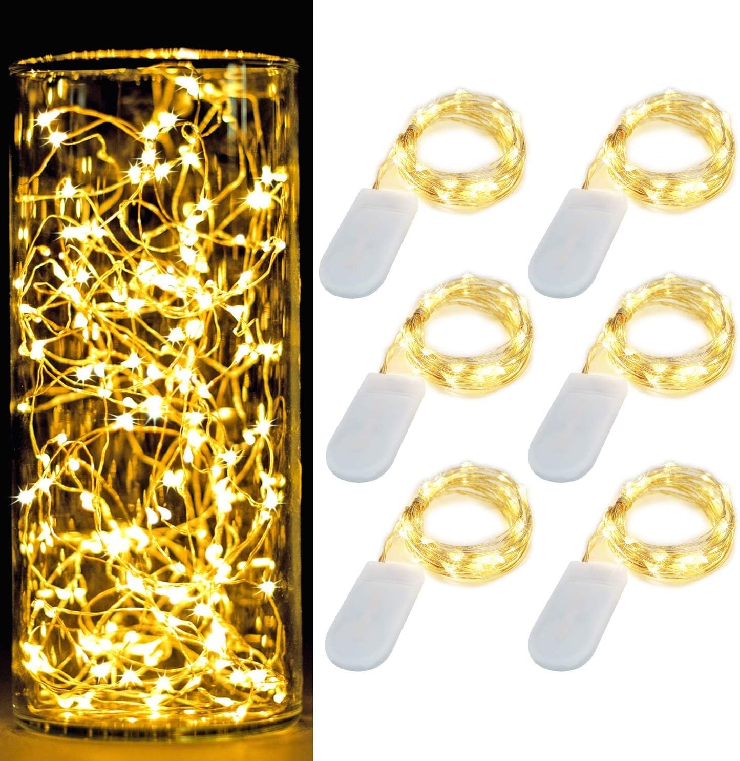 6 Pack 7Ft Starry String Lights No Remote Waterproof Fairy String Lights 20 Micro Starry LEDs On Silver Wire CR2032 Batteries Included for Wedding Centerpiece Party Christmas Table Decor Warm White