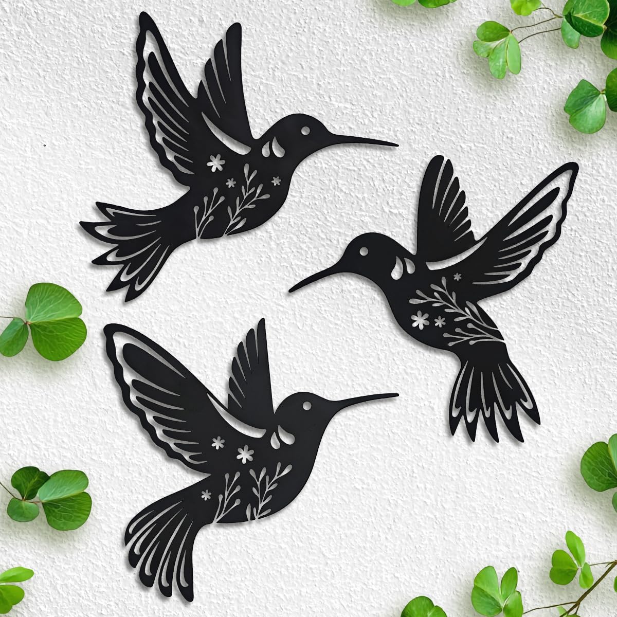 Daogtc Metal Hummingbird Wall Art Decor,Flower and Bird Natural Art Theme Decoration for Home Kitchen Patio Bedroom Living Room Bathroom(3 Pack)
