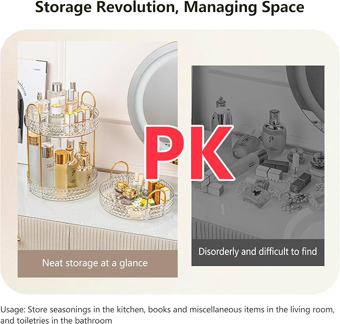 360° Rotating Acrylic Storage Rack, 2-Tier Large Capacity Makeup Organizer for Bathroom Countertop & Vanity, Clear Cosmetic Holder for Skincare, Perfume & Beauty Essentials