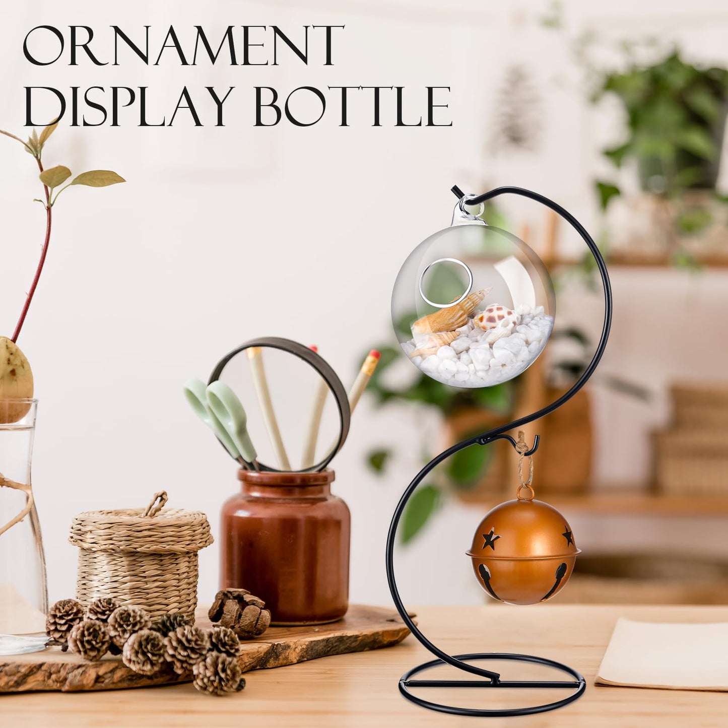 Tatuo 20 Pcs Ornament Display Stand Holder Hanger Stands Glass Ball Ornament Holder Metal Iron Hanging Hanger for Display Terrarium Air Plant(Elegant)