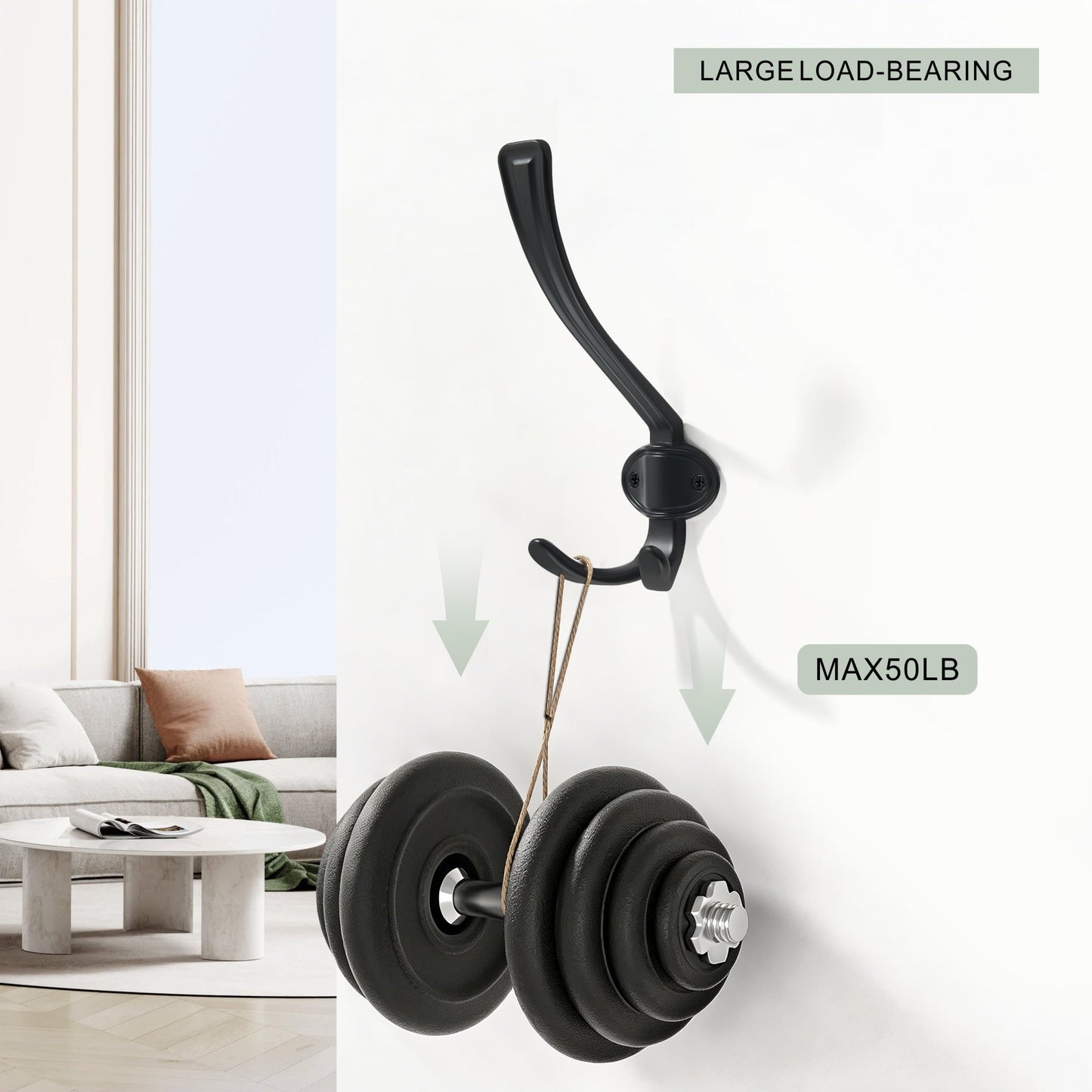 TUNNY Coat Hooks - Heavy Duty Hooks-Matte Black Coat Hooks, Pack for 3 Entry Shoe Cabinets On Door Hanger, wall Hook for Hanging Towel,Purse, Robe, Backpack, Jacket, Clothes - for Bathroom