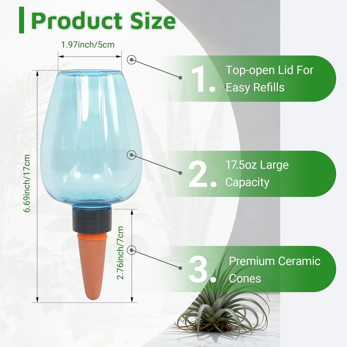 3cps Self Plant Watering Globes for Indoor and Outdoor Plants Plastic Automatic Plant Watering Bulbs Insert 12.3 oz with Slow Release Control Water Dripper for Plants
