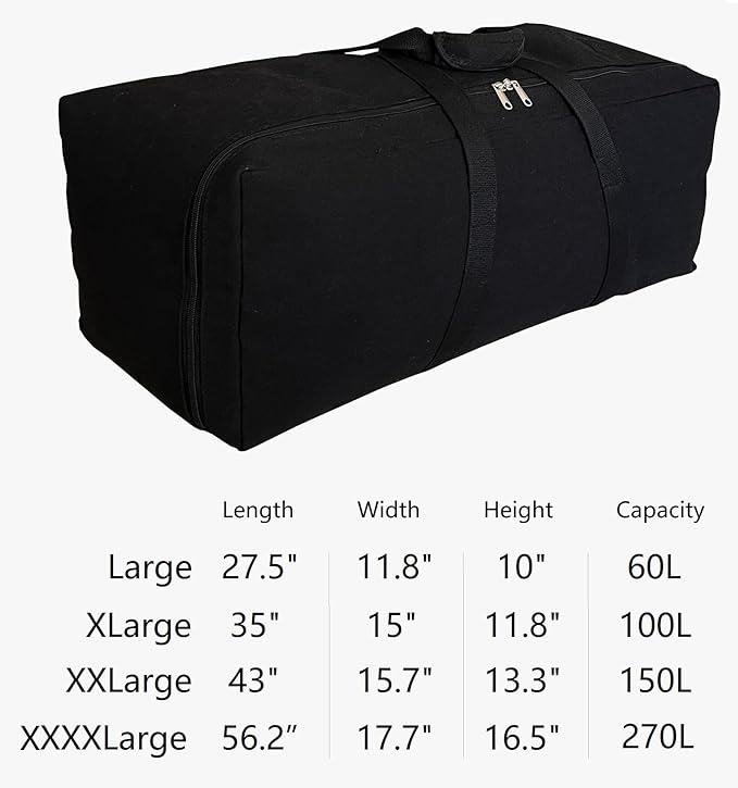 Extra Large Canvas Travel Duffle Bag, Camping, Storage