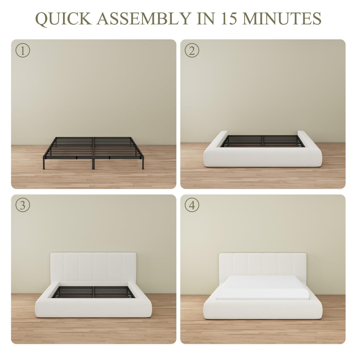 Yechen Queen Cloud Bed Frame with Headboard Removable, 5.9'' Boucle Upholstered Bed Rounded Corner Design, Soft Modern Low Platform Floor-Standing Support, Easy Assembly, No Box Spring Needed, Cream