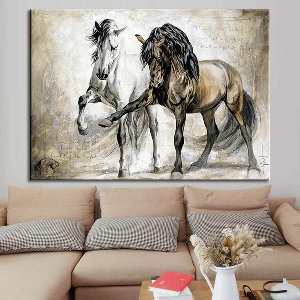 Horse Portrait Painting Horses Canvas Art Wall Decor Black Horse Wall Art Framed and Ready to Hang