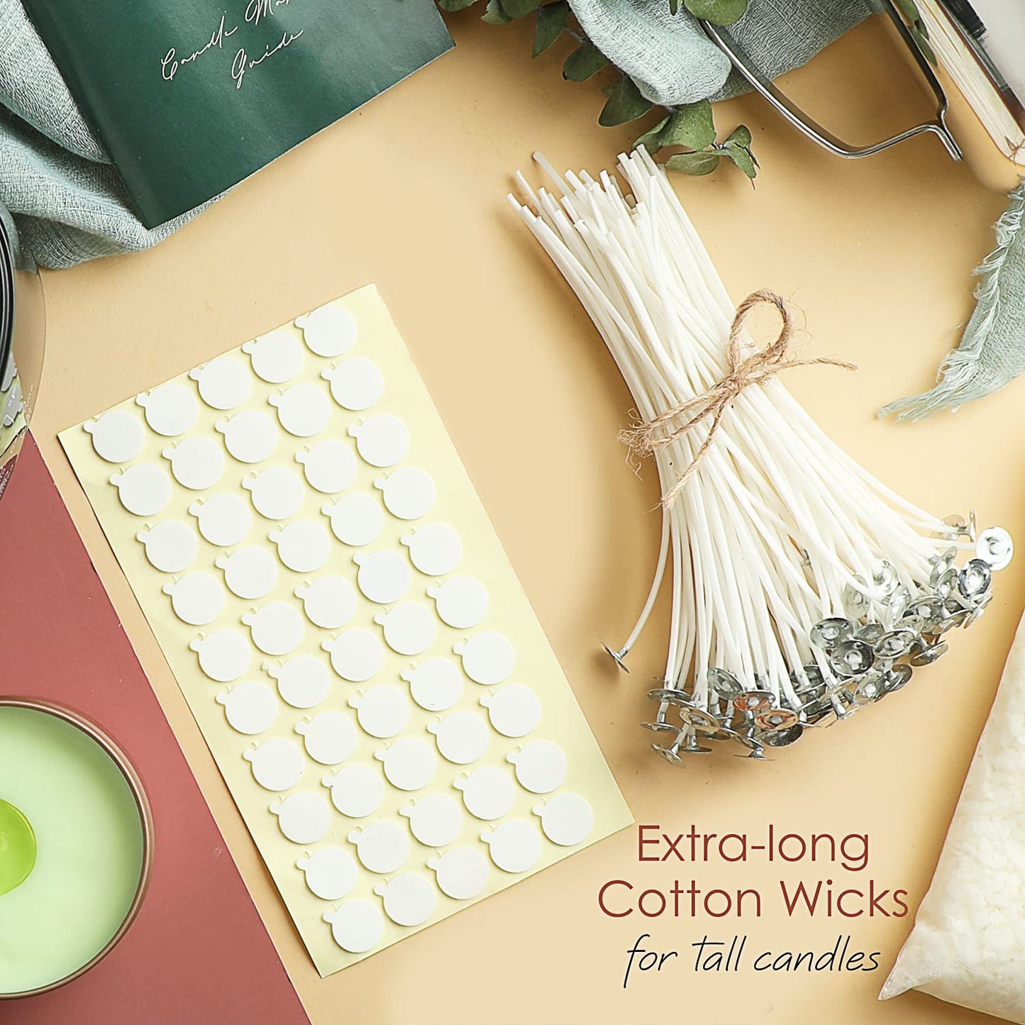 Hearth & Harbor Soy Candle Wax for Candle Making, Natural Soy Wax for Candle Making 15 lb Bag with Supplies, 100 Cotton Candle Wicks, 100 Wick Stickers, 2 Centering Devices - 15 Pounds Soy Wax Flakes