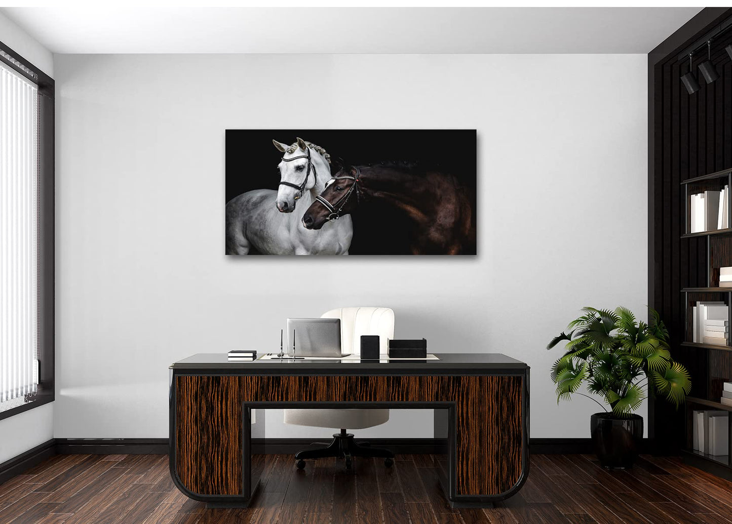 Jiuqinghua Wall Art Canvas Print Picture White and Brown Horses 1 Panel Wild Animal Painting Artwork for Living Room Bedroom Office Home Wall Decor Stretched and Framed Ready to Hang 30x60inches