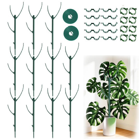 10 Pack Stackable Plant Support Stakes, Moss Pole Alternative for Monstera & Climbing Vines, Gardening Gifts for Women, Garden Essential Trellis Sticks for Indoor Outdoor Plant with 20Pcs Clips & Ties