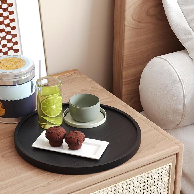 VERTORGAN Bamboo Serving Tray,9.8 Inch Decorative Trays Platter for Coffee Table,Living Room,Bar,Party,Mini Charcuterie Boards Cheese Board,Home Decor（Black）