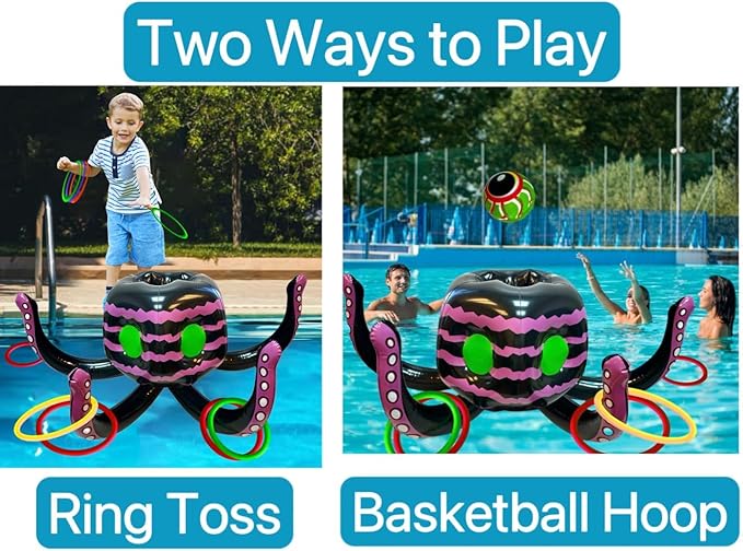 GIFTEXPRESS Sea Creature Octopus Ring Toss Game 4-in-1 – Halloween Candy Bowl, Basketball Hoop, Pool Toy & Spooky Party Décor for Kids & Adults, Indoor/Outdoor Water Game
