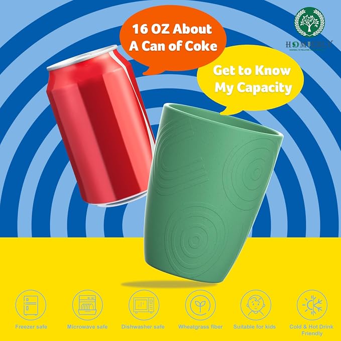 Homienly Drinking Glasses Cups Set of 8 - Wheat Straw Cups | Alternative to Plastic Cup 16 OZ | Reusable Unbreakable Water Tumblers | Dishwasher Safe Drinking Cup for Kitchen - Multi Color