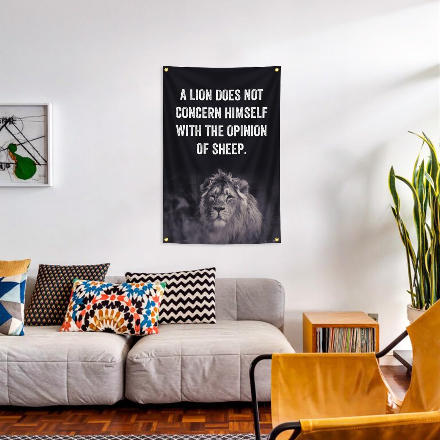 A Lion Does Not Concern Himself with The Opinion of Sheep Tapestry 2x3 Feet, Motivational Quote Lion Wall Art Poster for Office, Study Room, University Dorm, Home Library Inspirational Decor