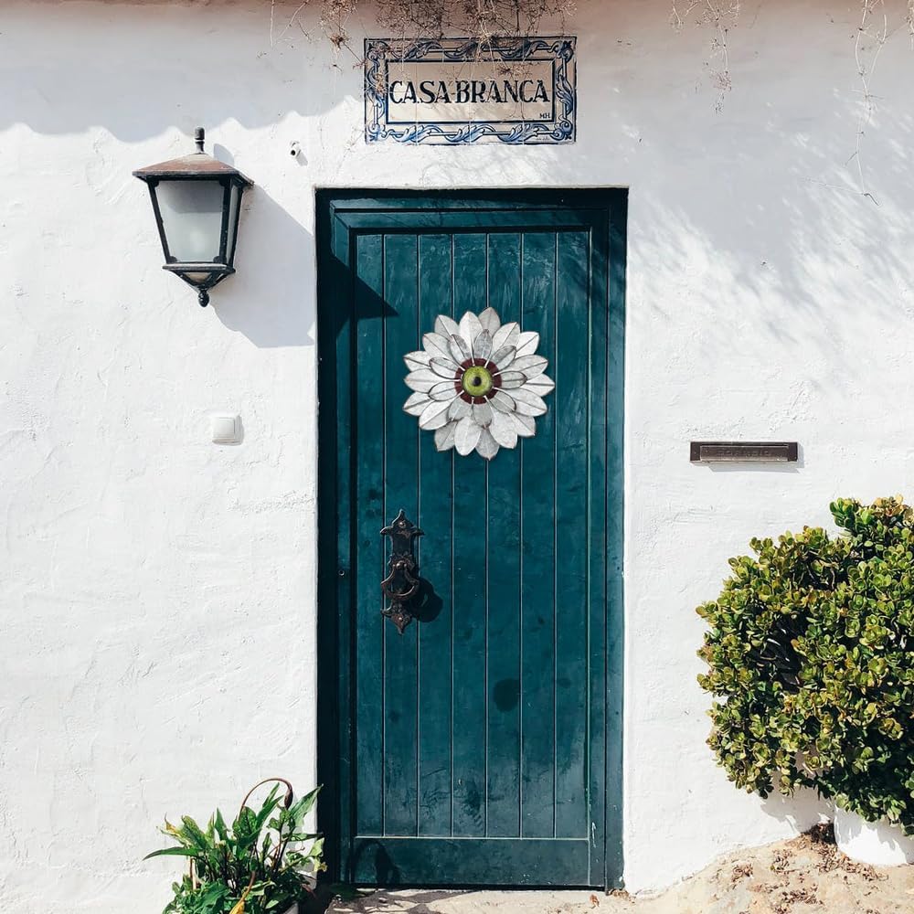 YEAHOME Metal Flower Wall Decor, 11" Boho Wall Art for Bedroom/Rustic Patio Decor