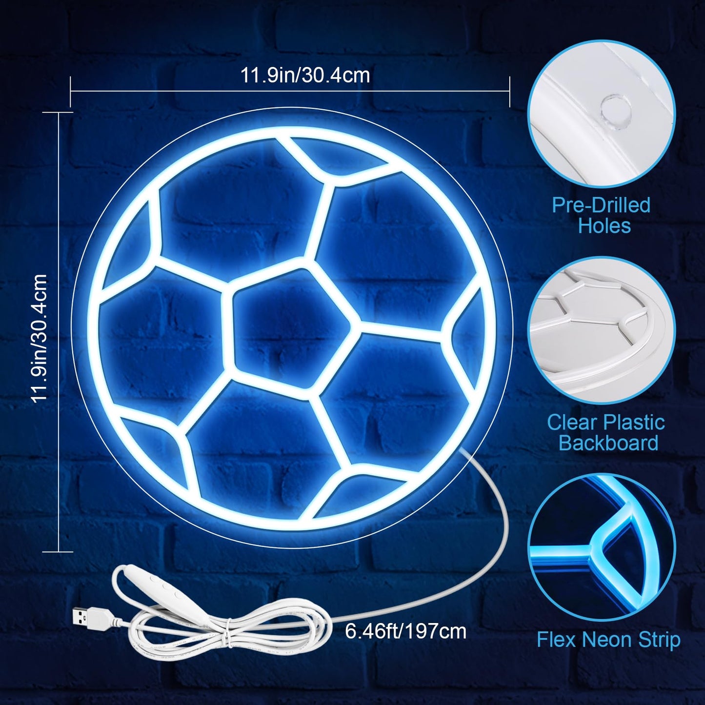 Soccer Neon Sign,Soccer LED Neon Signs for Wall Decor, Dimmable USB-Powered Football Light with ON/OFF Switch for Bedroom, Living Room, Game Room, Club, Kids Holiday Gifts