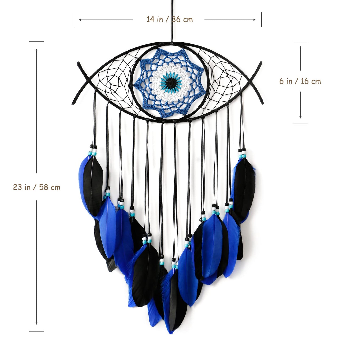 Dremisland Evil Eye Dream Catcher-Blue Black Dream Catchers Handmade Feather Evil Eye Wall Hanging Ornament Home Decor for Bedroom Livingroom Yard, Blessing Craft Gift Bring Good Luck (Blue-Black)