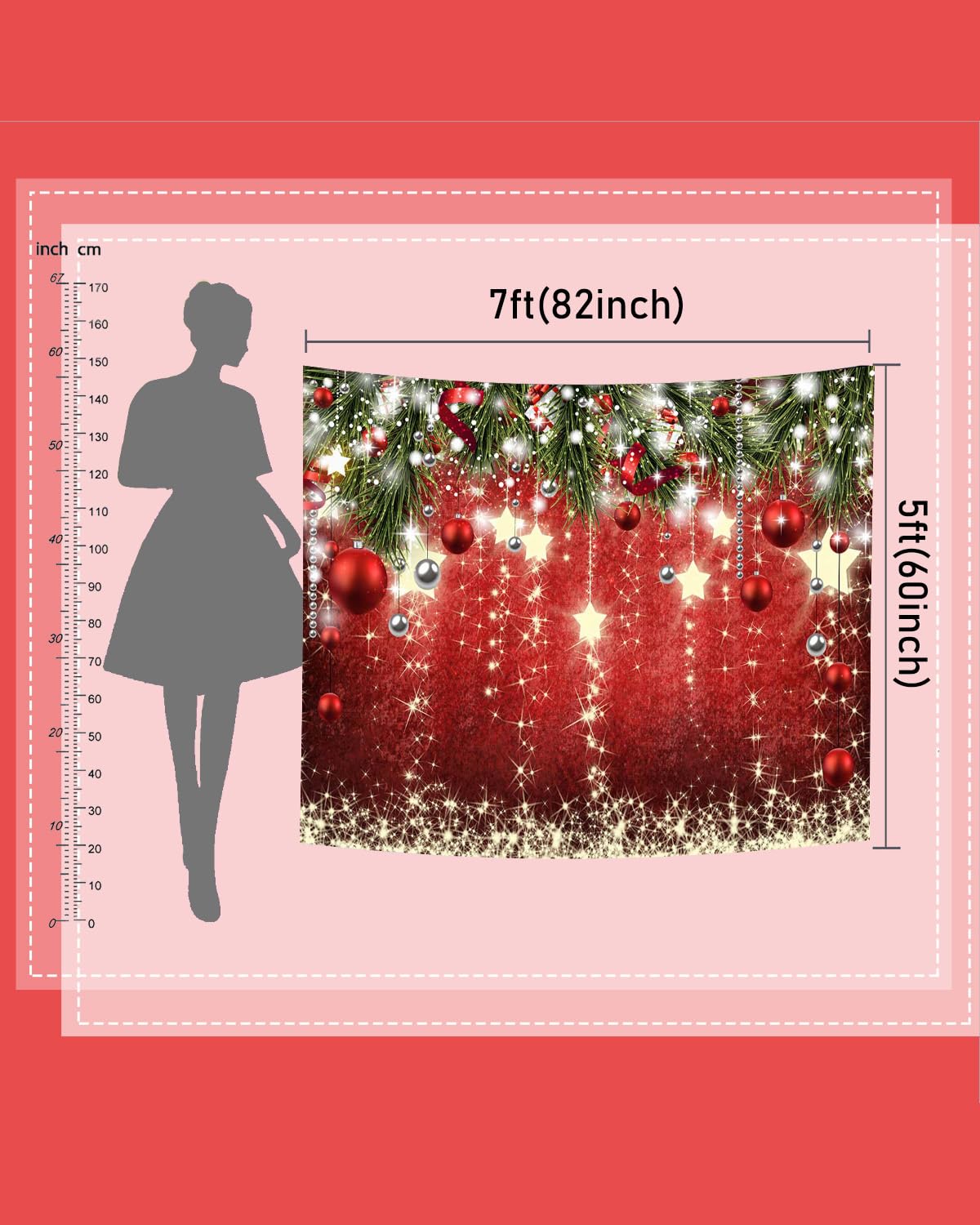 Mocsicka Christmas Backdrop Red Ball Xmas Merry Christams Party Decorations for Family Holiday Christmas for Photography Photo Booth Props (Red, 12x10ft(144"x120"))
