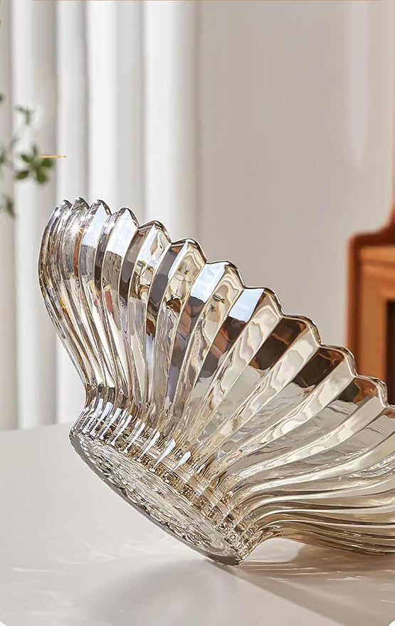 Glass Fruit Bowl or Decorative Bowl, used for Kitchen counter or living room center table decoration, 12.5 inch Fruit Bowl or Center Bowl (Amber)