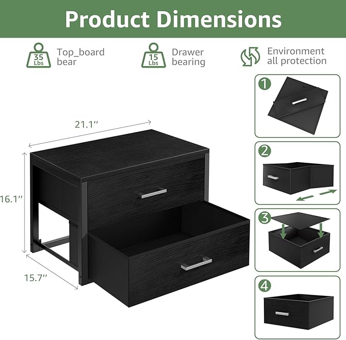 BOLUO Stackable Storage Drawers Closet Organizers and Storage Fabric 2 Drawer Dresser for Bedroom Office Black Modern